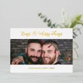 ホワイトラグジュアリー結婚ホリデーの2枚の写真クリスマス 箔招待状 (立ち正面)