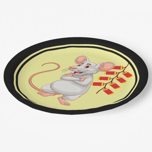 ホワイトラットと中国の爆竹 ペーパープレート (アングル)