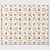 ホワイトラッピングに木が生えるクリスマス猫紙 ラッピングペーパー (フラット)