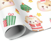 ホワイトラッピングに木が生えるクリスマス猫紙 ラッピングペーパー (ロールコーナー)