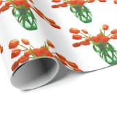 ホワイトラッピングに花瓶のオレンジ色のチューリップ紙 ラッピングペーパー (ロールコーナー)