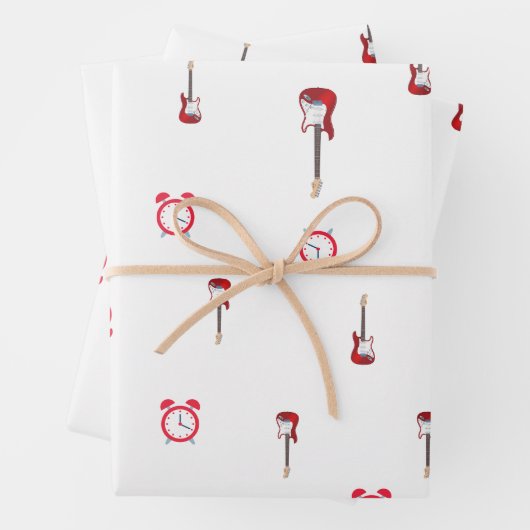 ホワイトラッピングシートWiThギター及び時計 ラッピングペーパーシート (インサイチュ)