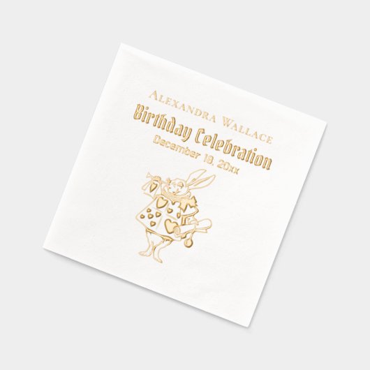 ホワイトラビットアリスinワンダーランド誕生日Pty Name 箔ナプキン (左)