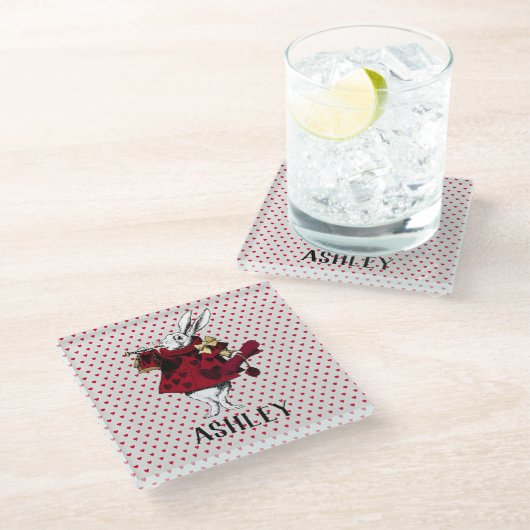 ホワイトラビットクイーンズガパーソナライズされたーブ ガラスコースター (アングル)