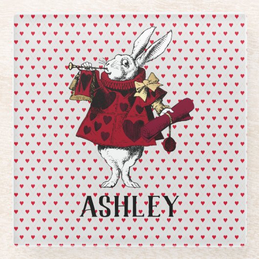 ホワイトラビットクイーンズガパーソナライズされたーブ ガラスコースター (正面)