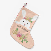 ホワイトラビットピンク金ゴールドポインセチアフローラピーチ スモールクリスマスストッキング (正面 (吊り時))