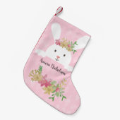 ホワイトラビットピンク金ゴールドポインセチアフローラ スモールクリスマスストッキング (正面 (吊り時))