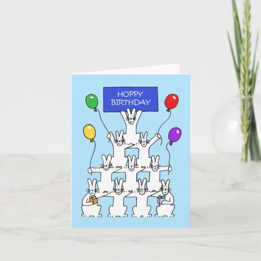 ホワイトラビットホッピー誕生日 カード (正面)