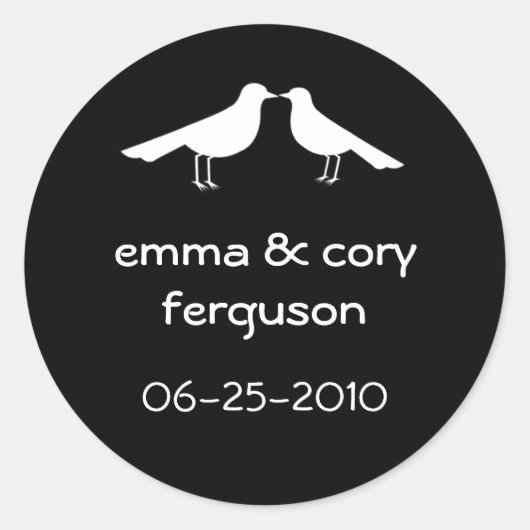 ホワイトラブバード黒結婚式の引き出物ラベルラベル ラウンドシール (正面)