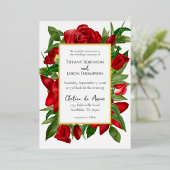 ホワイトラブリーレッドフローラブーケ実在ー 箔招待状 (立ち正面)
