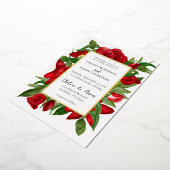 ホワイトラブリーレッドフローラブーケ実在ー 箔招待状 (回転した状態)