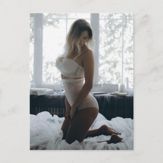 ホワイトランジェリー素晴らしブロンド写真はがき ポストカード (正面)