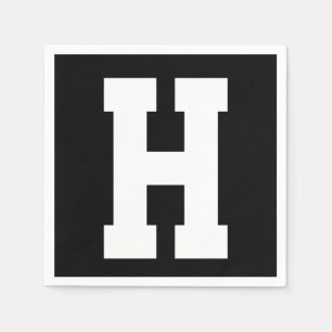 ホワイトラージモダンイニシャル  黒 スタンダードカクテルナプキン