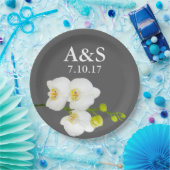 ホワイトラ結婚ンのカップルのイニシャルと日付 ペーパープレート (パーティー)