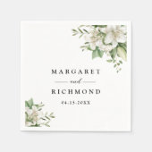 ホワイトリエレガントリウォーター色のフローラ結婚ズ スタンダードカクテルナプキン (正面)