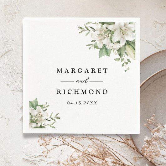 ホワイトリエレガントリウォーター色のフローラ結婚ズ スタンダードカクテルナプキン