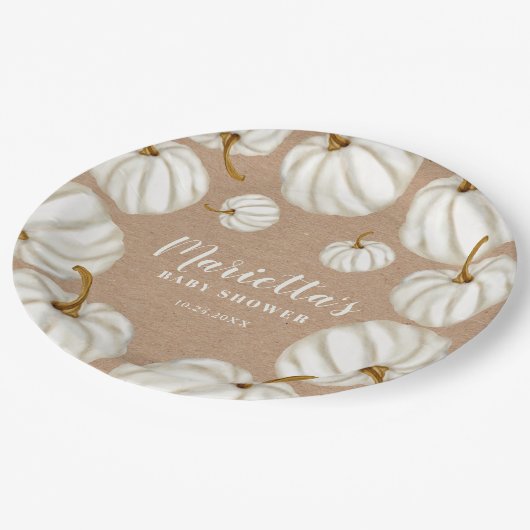 ホワイトリトルカボキンクラフト秋ベビーシャワー ペーパープレート (アングル)