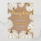 ホワイトリトルカボキンクラフト秋ベビーシャワー 箔招待状 (正面)