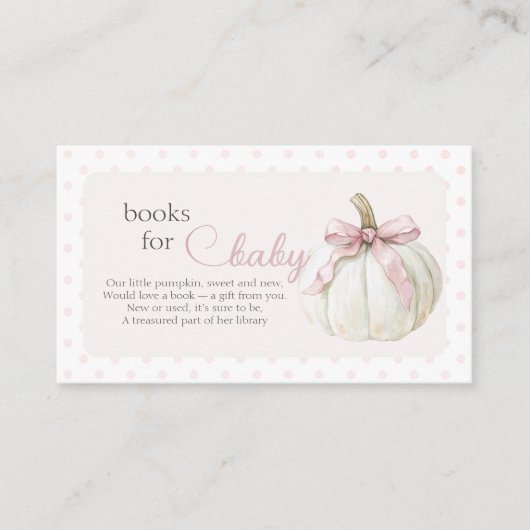 ホワイトリトルカボキンピンク水玉模様ブックベビー エンクロージャーカード (正面)