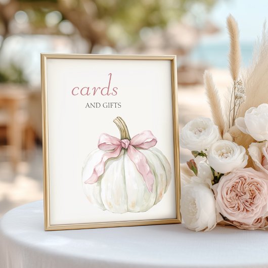 ホワイトリトルカボチャのピンクの弓カードとギフト ポスター