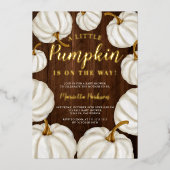 ホワイトリトルカボチャの木の秋ベビーシャワー 箔招待状 (正面)