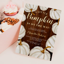 ホワイトリトルカボチャの木の秋ベビーシャワー 箔招待状