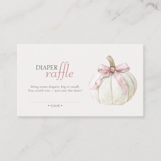 ホワイトリトルカボチャピンクボウガールおむつラッフル エンクロージャーカード (正面)