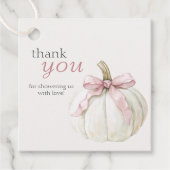 ホワイトリトルカボチャピンクボウ赤ちゃんシャワ感謝していー フェイバータグ (正面)