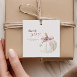 ホワイトリトルカボチャピンクボウ赤ちゃんシャワ感謝していー フェイバータグ