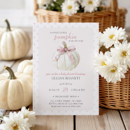 ホワイトリトルカボチャピンク水玉模様ベビーシャワー 招待状