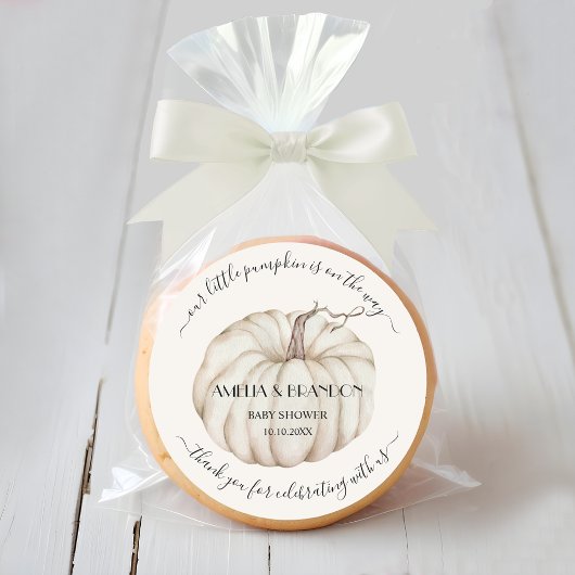 ホワイトリトルカボチャ赤ちゃんシャワーありがとう ラウンドシール