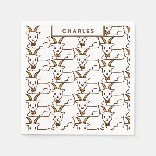 ホワイトリトルヤギパーソナライズされた スタンダードカクテルナプキン (正面)