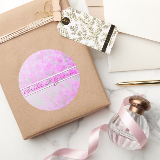 ホワイトリネンステッカーのピンクペチュニア ラウンドシール (ギフト)