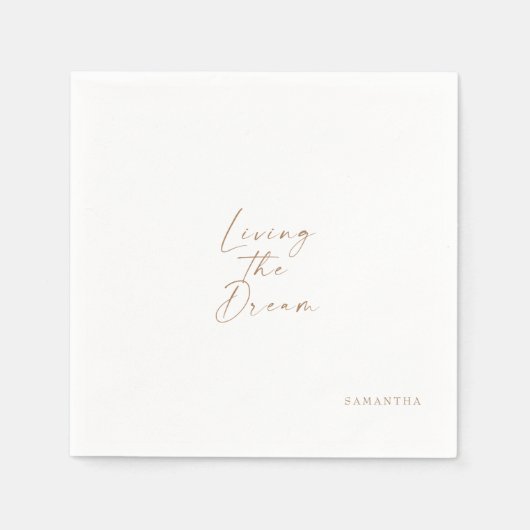 ホワイトリビングザドリーム金ゴールドタイポグラフィカスタム スタンダードカクテルナプキン (正面)