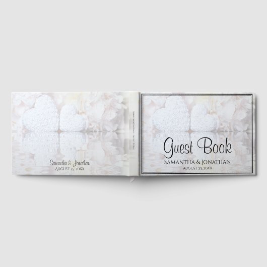 ホワイトリフレクション牡丹&ハートエレガントな結婚式 ゲストブック (全面)