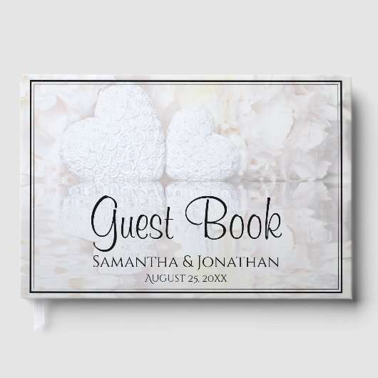 ホワイトリフレクション牡丹&ハートエレガントな結婚式 ゲストブック (正面)