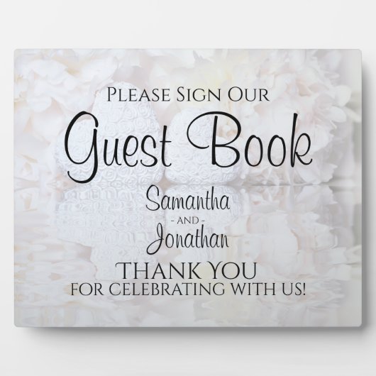 ホワイトリフレクション結婚のサインのゲストブックサイン フォトプラーク (正面)
