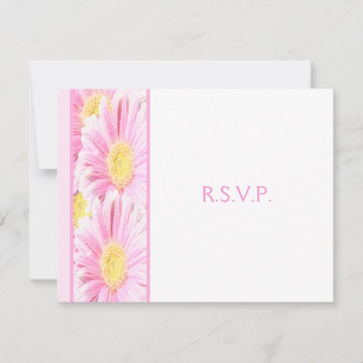 ホワイトリプライデイジー上のピンクガーベラ 招待状 (正面)