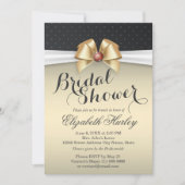 ホワイトリボンと金ゴールドリボンとレッドダイヤモンドブライダルシャワー 招待状 (正面)