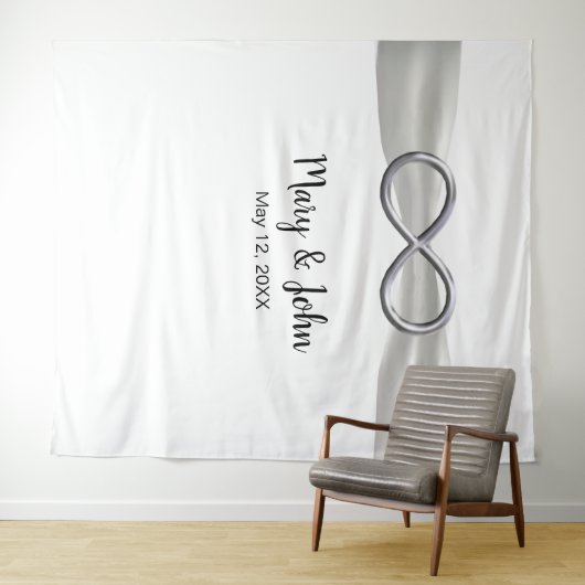 ホワイトリボンシルバーインフィニティウェディングバックドロップ タペストリー (インサイチュ(横))