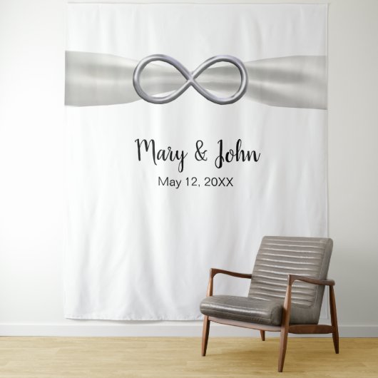 ホワイトリボンシルバーインフィニティウェディングバックドロップ タペストリー (インサイチュ)