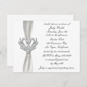 ホワイトリボンシルバースワンスブライダルシャワー招待 招待状 (正面/裏面)