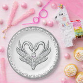 ホワイトリボンシルバースワンス紙プレート ペーパープレート (パーティー)