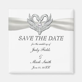 ホワイトリボンシルバースワン日付磁石を保存 マグネット