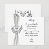 ホワイトリボンシルバースワン メイドオブオナーカード 招待状 (正面/裏面)