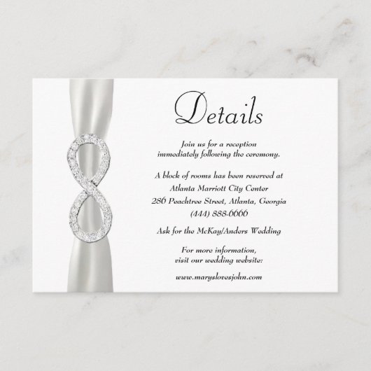 ホワイトリボンダイヤモンドインフィニティ結婚の詳細 エンクロージャーカード (正面)