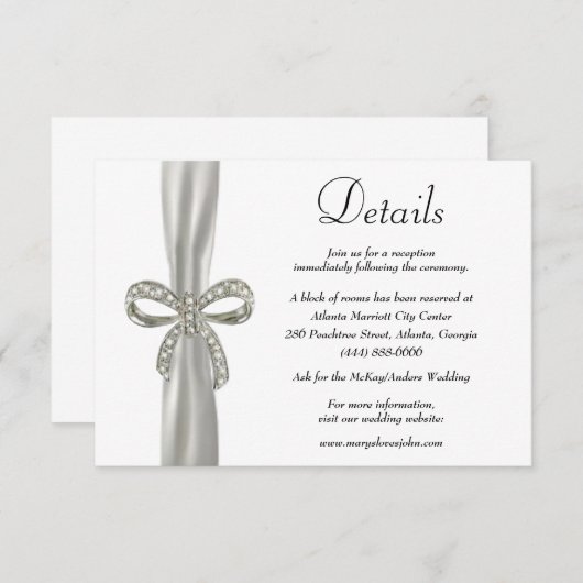 ホワイトリボンダイヤモンドボウ結婚ズ詳細 エンクロージャーカード (正面/裏面)