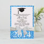 ホワイトリボンブルーレオパード卒業招待状 招待状 (スタンド正面)