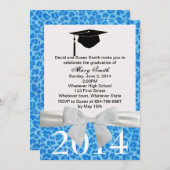 ホワイトリボンブルーレオパード卒業招待状 招待状 (正面/裏面)