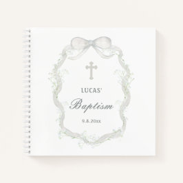 ホワイトリボンベビーズブレスバプティスゲストブック ノートブック